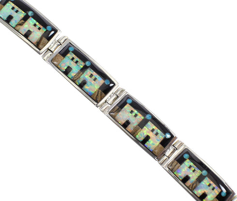 Native American Village Design Multicolor Link Bracelet GS62357